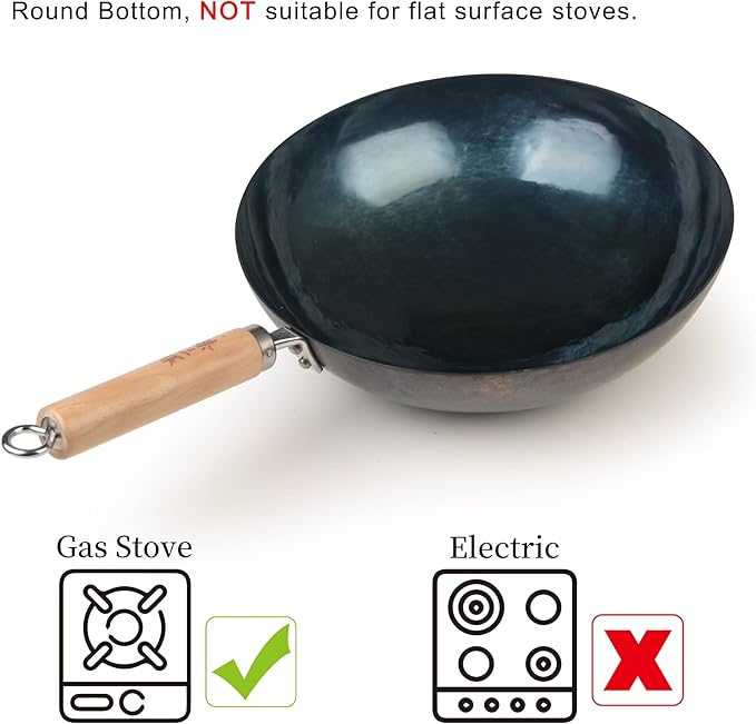 臻三环 ZhenSanHuan Chinese Hand Hammered Iron Pow Woks and Stir Fry Pans Wooden Handle (Silver-NOT Seasoned 32cm)