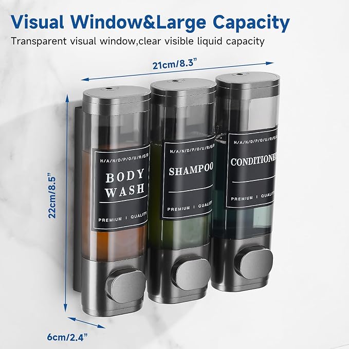 Shower Soap Dispenser Wall Mounted No Drill Shampoo Dispenser for Shower Wall Shampoo and Conditioner Dispenser Bathroom Hotel 3 * 300ml Gungray