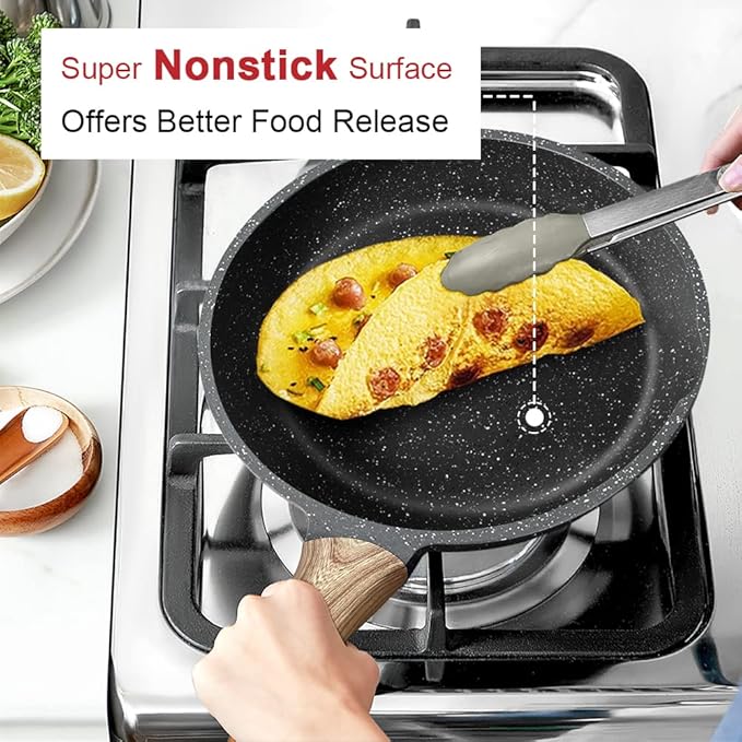 Caannasweis Nonstick Granite Frying Pan Skillet, Non Stick Omelette Fry Pans, Omelet Egg Pan, Stone Cookware Chef's Pan, Induction Compatible, PFOA Free (Gray, 12 Inch)