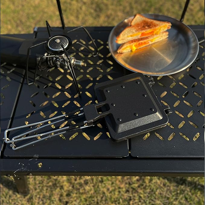 Sandwich Maker, Double Sided Camping Foldable Maker Nonstick Coating Hot Toaster Stovetop Toasted Sandwich Maker Flip Pan Rustproof with Foldable Handle for Outdoor Use