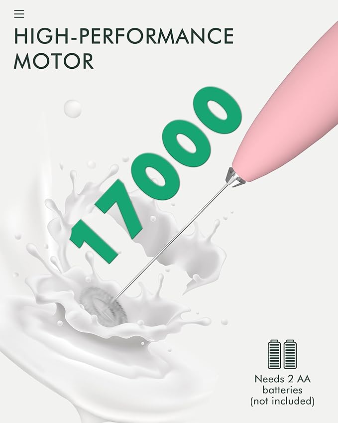 Milk Frother With Stand Frother Wand Coffee Frother Handheld Drink Mixer Handheld with 2 Whisks Electric Whisk Stirrers Electric Milk Frother for Coffee Mixer Wand Milk Foamer-Pink