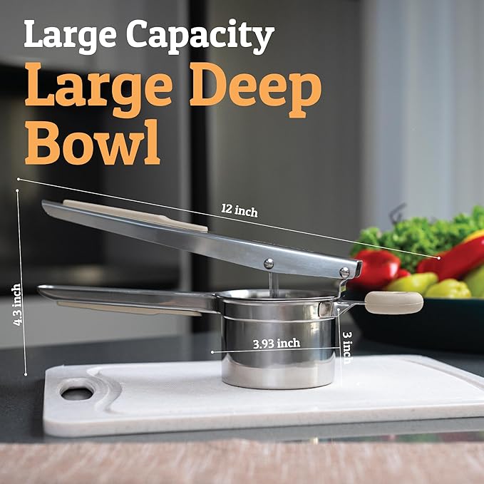 PriorityChef Large 15oz Potato Ricer, Heavy Duty Stainless Steel Potato Masher and Ricer Kitchen Tool, Press and Mash Kitchen Gadget For Perfect Mashed Potatoes - Everytime, Khaki