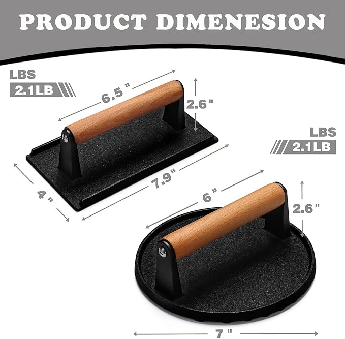 Smash Burger Press Kit 56 Pcs,7.9 Inch Cast iron hamburger smasher tool,Burger Smasher, Bacon Press,Burger Tool for Grill and Griddle Accessories,Barbecues and Tailgates