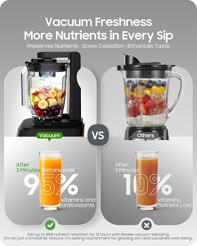 Vacuum Blender, 56oz Tritan Cup, Commercial & Household Professional Blender for Smoothies, Fresh Juice, Baby Food, Protein Shakes, with Self Clean, Dishwasher Safe, Quiet Shield
