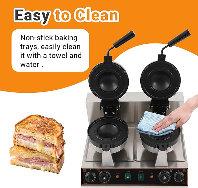 Commercial UFO Burger Maker Electric Double-head Ice Cream Burger Machine 2400W 50-300℃ Temp Control Stainless Steel Waffle Sandwich Panini Press Maker for Restaurant Home Breakfast Shops