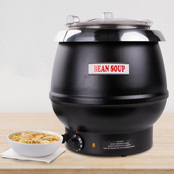 10.5Qt Soup Warmers Commercial Soup Kettle Warmer with Hinged Lid and Detachable Stainless Steel Pot, Food Warmer for Parties, Buffet - Black