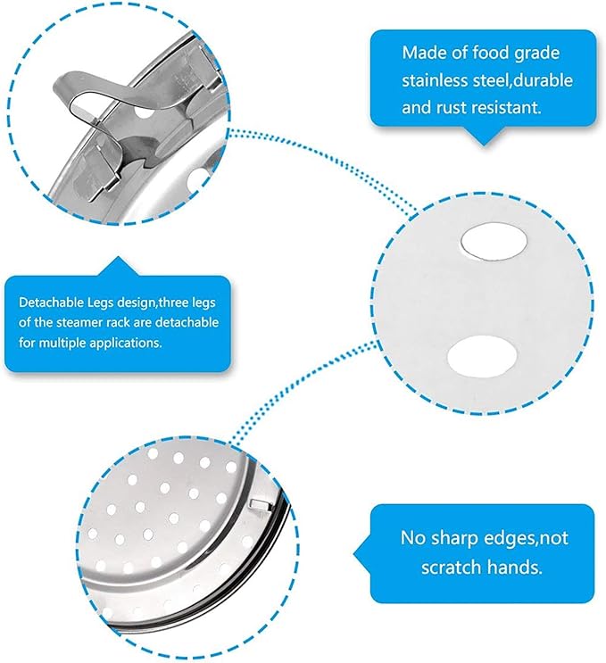 (2 Pack) Pressure Cooker Rack Food Steam Basket Rack Dia 7.67" Inch with 3 Short and 3 Tall Detachable Legs for Small Jars- Fits Pot 5,6,8 qt Pressure Cooker (7.67"/195mm)
