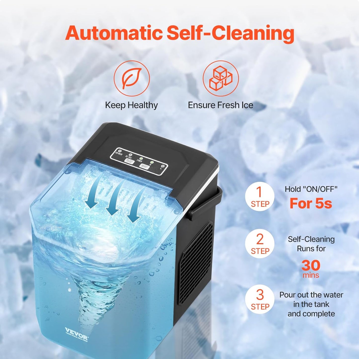 VEVOR Countertop Ice Maker, 9 Cubes Ready in 6 Mins, 26lbs in 24Hrs, Self-Cleaning Portable Ice Maker with Ice Scoop and Basket, Ice Machine with 2 Sizes Bullet Ice for Home Kitchen Office Bar Party