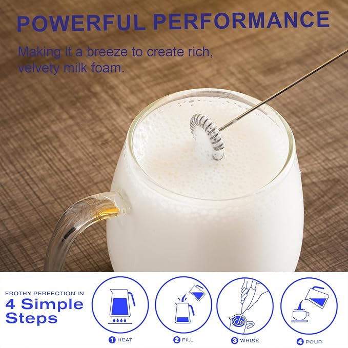 Cordless Milk Frother Handheld | Easy Clean, Detachable | Multi-Functional Drink Mixer for Coffee, Matcha, Eggs | Compact & Portable | Gift (Blue)