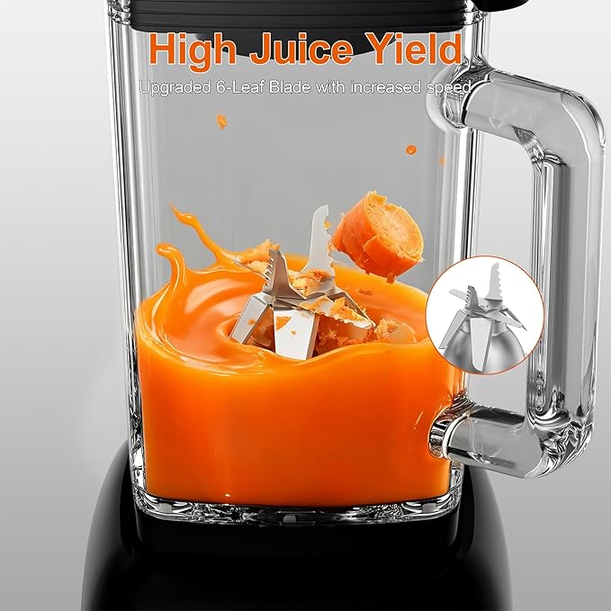 Camic 750W Professional Blender,6-Cup Glass Jar Blender for Smoothies and Shakes with 6 Sharp Stainless Steel Blades,Ice Crush Function,for Juice,Puree, Soup(OnyxBlack)