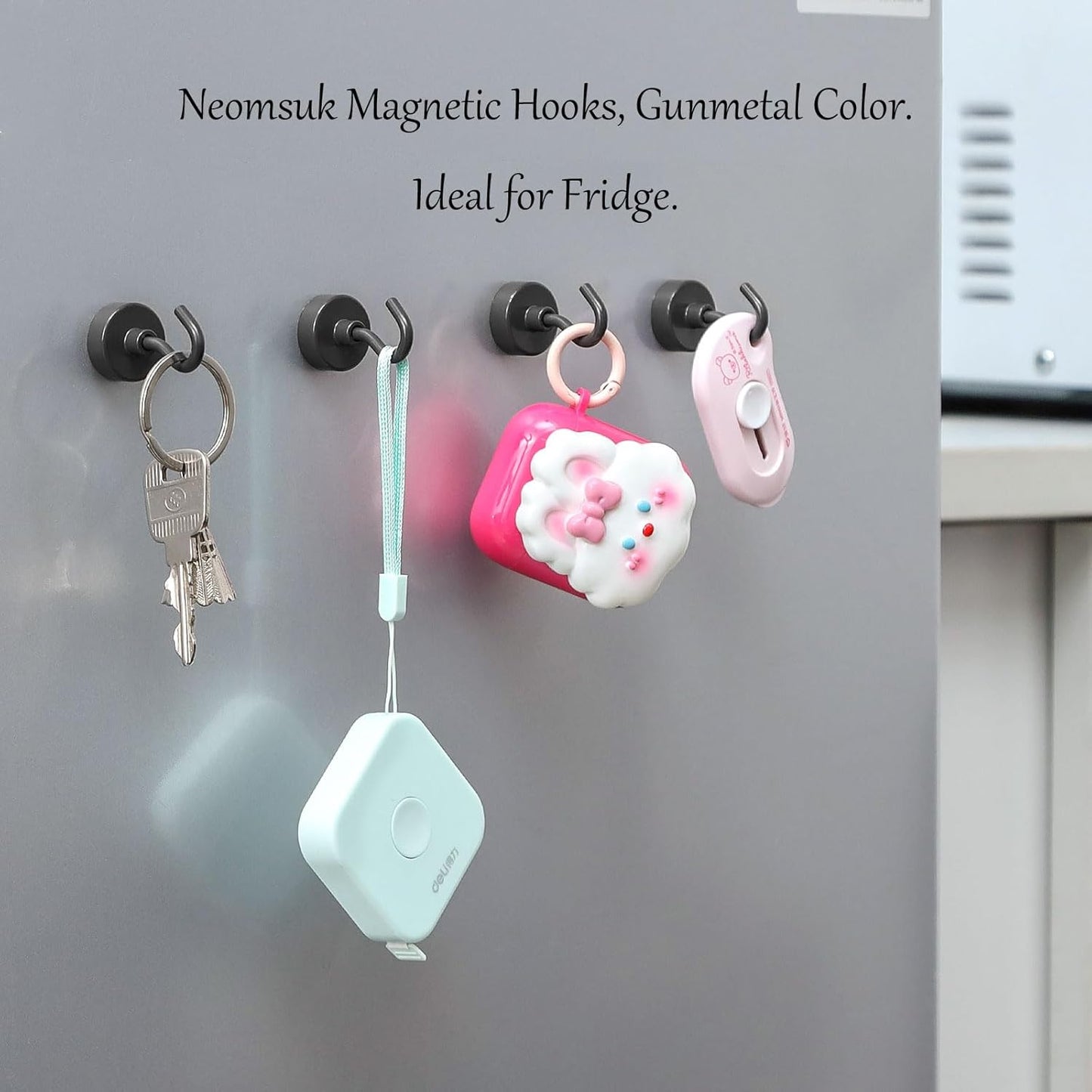 Neosmuk Magnetic Hooks, 40lb Heavy Duty Earth Magnets with Hook for Refrigerator, Extra Strong Cruise Hook for Hanging, Magnetic Hanger for Cabins, Grill (Gunmetal, Pack of 10)