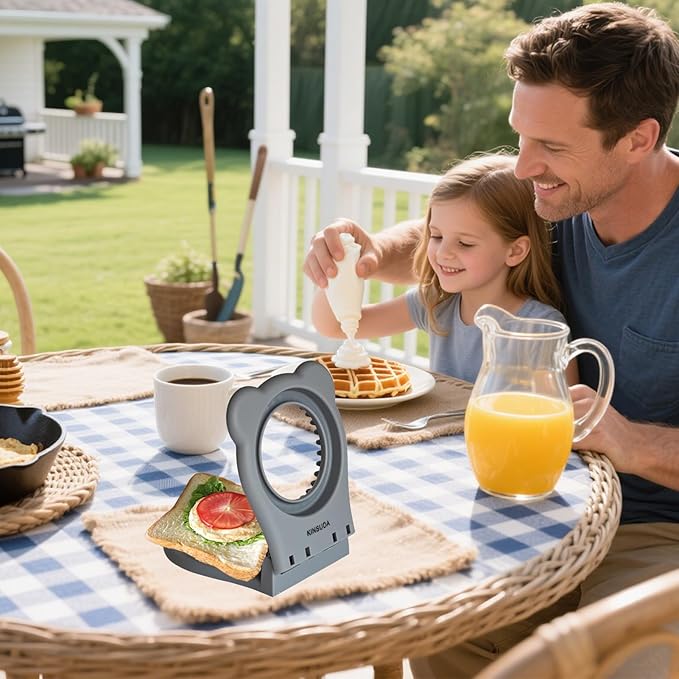 Sandwich Cutter and Sealer - 3.7" Circle & Square Pocket Sandwich Maker, Intuitive & Easy-to-Use for Boys &Girls, Perfect for Breakfast & Lunchboxes (Gray, Round)