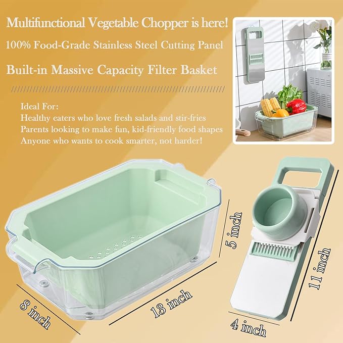 GEHEN Kitchen Pro-Series 9-in-1, 6 Blade Vegetable Chopper, Mandoline Slicer, Food Chopper with Container, 5 Quarts Filter Storage basket, Onion rings, Fruit Slicer, Kitchen Gadgets & Accessories