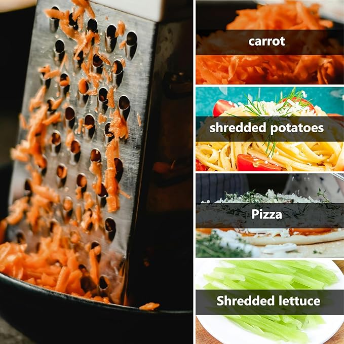 Cheese Grater - Stainless Steel Vegetable Grater, 4 Side Ktichen Box Graters with Handle, Multifunction Cutter Slicer for Cheese, Potato, Fruit, Vegetable 3.5 x 7.9 inch