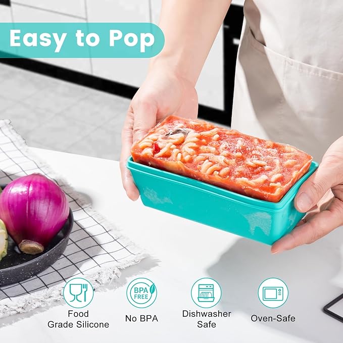 Gemice BPA-Free Silicone Freezer Molds with Base, Individual 6-Pack 1-Cup & 2-Cup Portion Soup Cubes Freezer Tray with Lids for Food Storage, Dishwasher Safe, Silicone Freezer Containers for Meal Prep