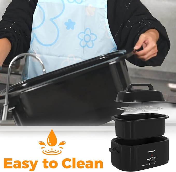 Roaster Oven 28 Quart, Electric Roaster Pan with Visible & Self-Basting Lid, Large Stainless Steel Electric Turkey Roaster Oven Defrost Warm Function, Removable Pan Rack, Fits Turkeys Up to 30LB Black
