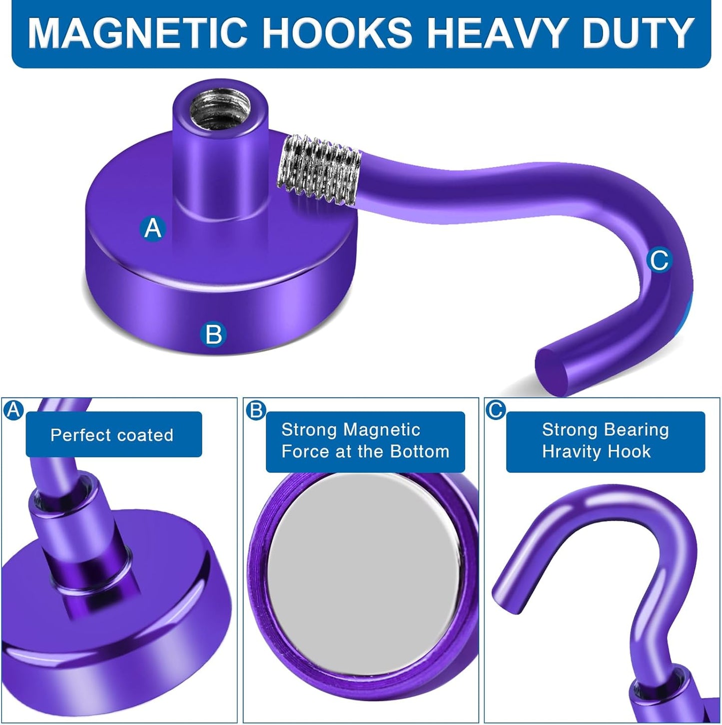 LOVIMAG Cruise Essentials Must Haves, 40Lbs Purple Cruise Magnets, Strong Magnetic Hooks for Hanging Cruise Lanyard, Fridge, Ceiling, 6 Pack
