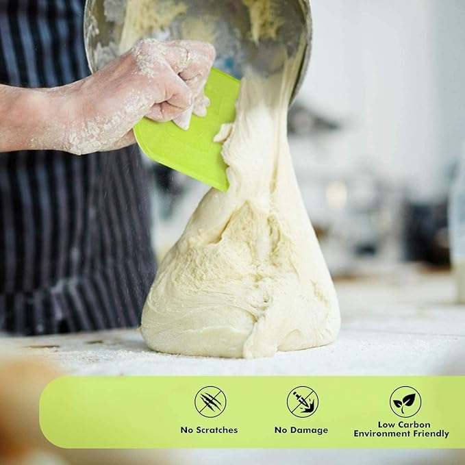 SURDOCA Dough Scraper Bench Scraper - 3P 5.9x4.3" Plastic Flexible Bowl Scraper, Sharp Edge & Angles Cake Scraper. Non-Slip Bakeware Decorating Tools Sculpting & Modeling Tools - White+Yellow+Green