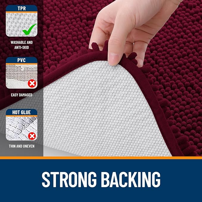 OLANLY Bathroom Rugs Sets 2 Piece, Soft Absorbent Chenille Bath Mats and U-Shaped Contour Toilet Mat Area Rug Set, Machine Washable Bath Carpet, Home Decor Accessories(36"x24"+24"x20", Burgundy)
