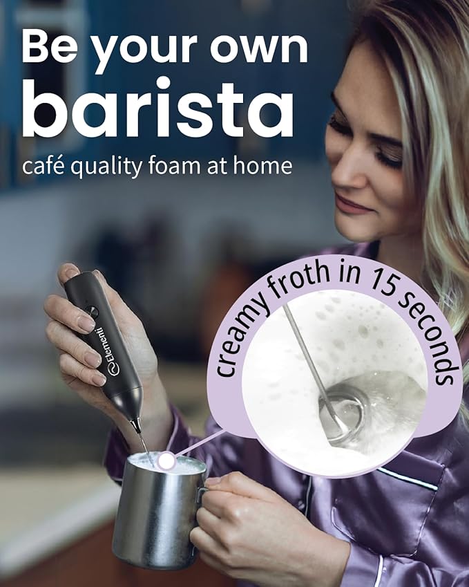 Elementi Milk Frother Rechargeable Drink Mixer Wand - Powerful USB-C Rechargeable Frother & Coffee Mixer Wand - Hand Held Milk Foamer Whisk to Make Perfect Cappuccinos, Lattes & Drink Mixes (White)