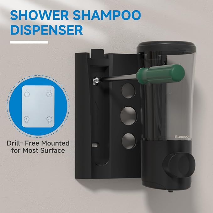 Shampoo and Conditioner Dispenser,Shower Dispenser 2 Chamber No Drill Shampoo Dispenser for Shower Wall Mounted Shower Shampoo Body Wash for Bathroom,Hotel,2 * 450ML,Black