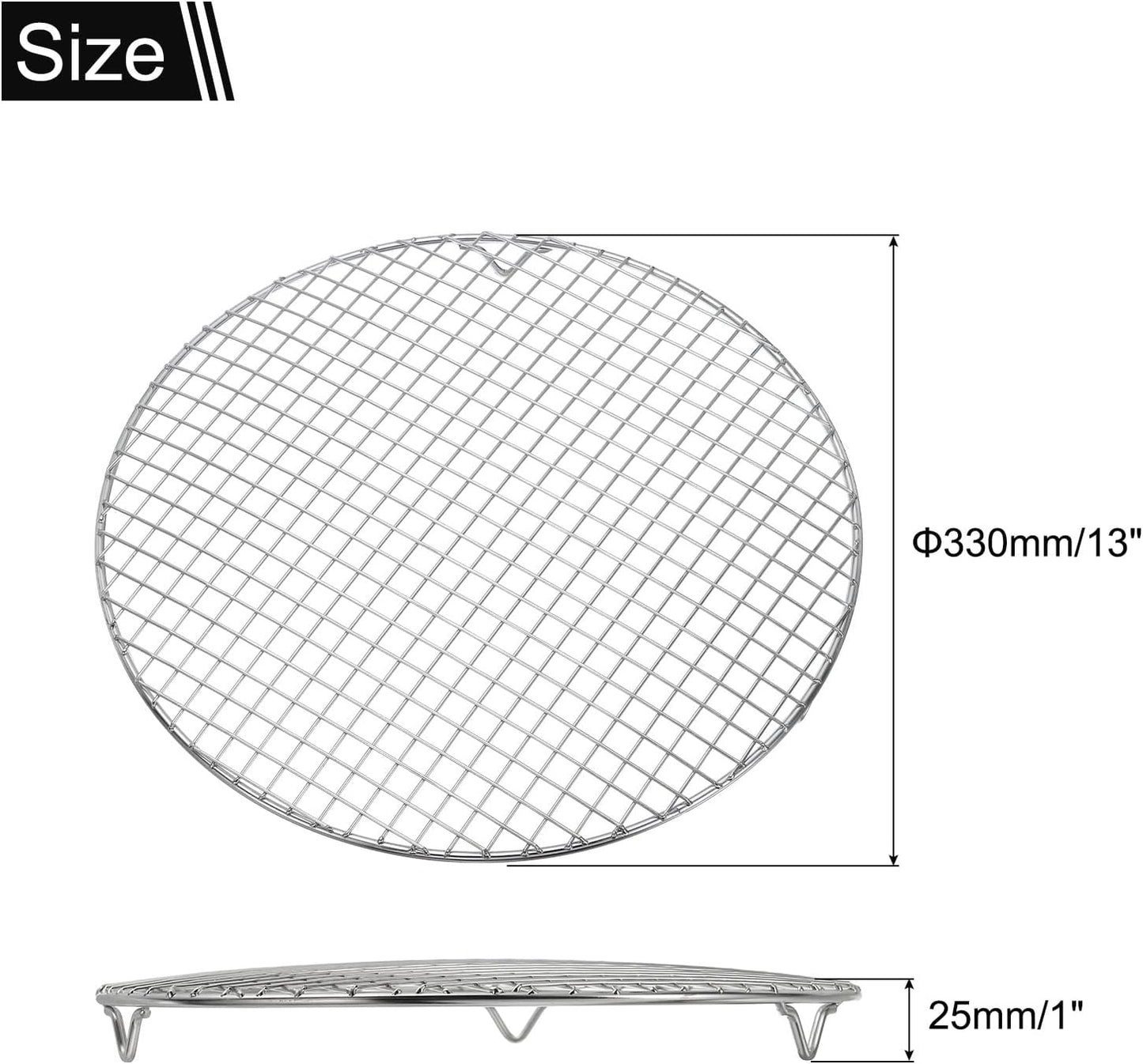 uxcell Round Cooking Rack with Legs, Dia 13 Inch 304 Stainless Steel Barbecue Grill for Cooking Baking Barbecue Air Fryer Racks, Silver