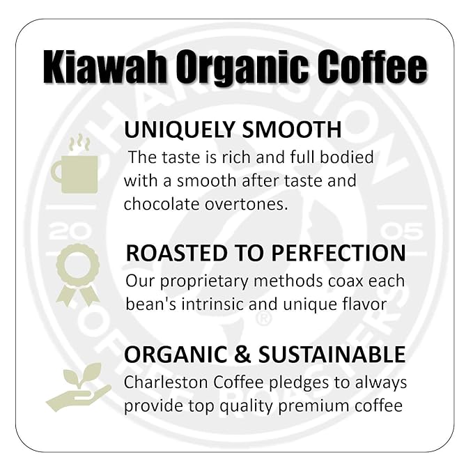Charleston Coffee Roasters | Specialty Organic Whole Bean Coffee | Hand Picked, Premium Slow Roast | (Kiawah, Dark Roast) 12oz, 6 pack