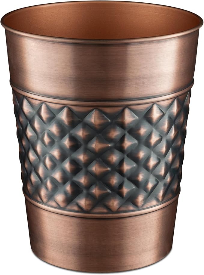 Monarch Abode Antique Copper Handcrafted Geometric Embossed Metal Wastebasket for Home, Decorative Waste Basket, Modern Bathroom Garbage Can, Durable & Decorative Trash Bin, Antique Copper Trash Can