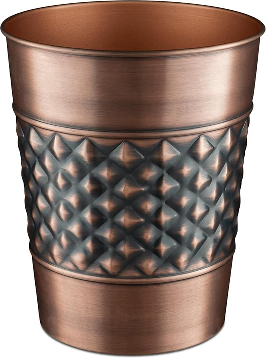 Monarch Abode Antique Copper Handcrafted Geometric Embossed Metal Wastebasket for Home, Decorative Waste Basket, Modern Bathroom Garbage Can, Durable & Decorative Trash Bin, Antique Copper Trash Can