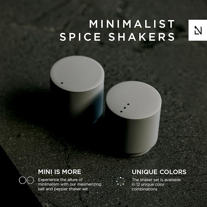 LARS NYSØM Mini Salt and Pepper Shakers Set | Stainless Steel Salt and Pepper Shakers with Modern Minimalist Design, Easy Refill, Small Size (Peach/Beige)
