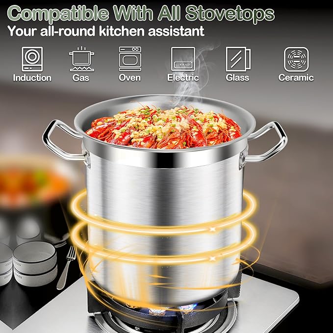 Stainless Steel Stock Pot-24QT Heavy Duty Induction Cooking Pot with Visible Lid, Commercial Grade Stock Pot & Stockpots for Boiling Cooking Soup Stew Canning Cooking Pots,Big Stockpot, Deep Cookware