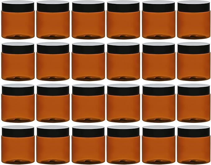 TUZAZO 2 Oz Amber Plastic Cosmetic Jars Leak Proof Small Container with lids for Cream, Lotion, Powder, Ointments, Beauty Products, 24 Pcs