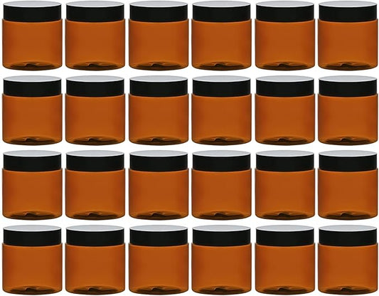 TUZAZO 2 Oz Amber Plastic Cosmetic Jars Leak Proof Small Container with lids for Cream, Lotion, Powder, Ointments, Beauty Products, 24 Pcs