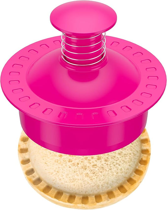 Sandwich Cutter and Sealer Round Cut and Seal Sandwich Maker, Crustless Peanut Butter & Jelly Sandwich Cookie Cutter-Pink Round