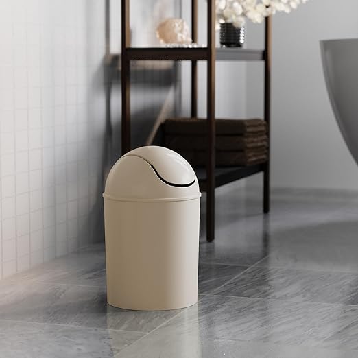 Umbra 1.25 Gallon Mini Waste Can with Removable Swing-Top Lid - Small Garbage Bin for Kitchen, Bathroom, Bedroom, Office - Compact Trash Can Fit Under Tables & Counters - Oatmeal