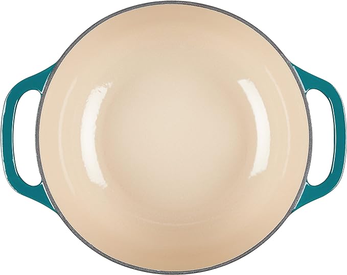 Lodge 6 Quart Enameled Cast Iron Dutch Oven with Lid – Dual Handles – Oven Safe up to 500° F or on Stovetop - Use to Marinate, Cook, Bake, Refrigerate and Serve – Lagoon