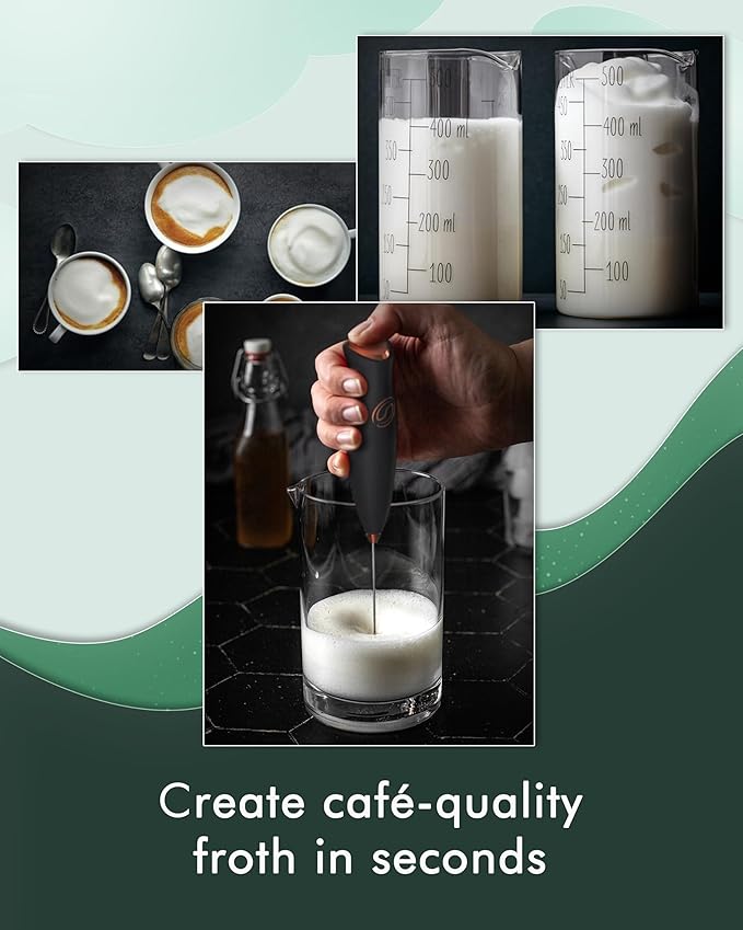 Milk Frother With Stand Handheld Drink Mixer Handheld with 2 Whisks Milk Frother Wand Coffee Frother Electric Whisk Stirrers Electric Milk Frother for Coffee Mixer Wand-Black/Copper