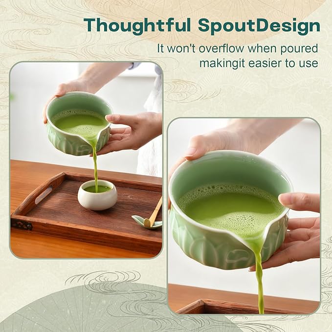 ZentButCool Matcha Set Includes Ceramic Matcha Bowl, Bamboo Whisk (Chasen), Scoop, Stainless Steel Matcha Sifter, And Whisk Holder (White)