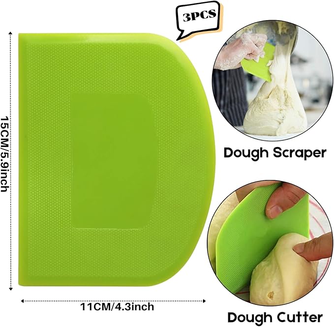 SURDOCA Dough Scraper Bench Scraper - 3P 5.9x4.3" Plastic Flexible Bowl Scraper, Sharp Edge & Angles Cake Scraper. Non-Slip Bakeware Decorating Tools Sculpting & Modeling Tools - Pink+Blue+Pink