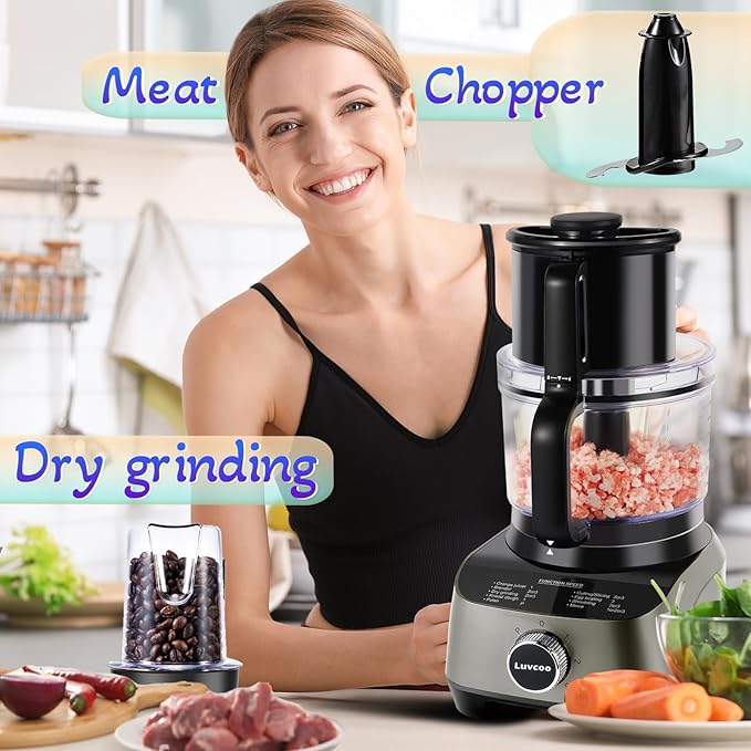 14 Cup Blender and Food Processor Combo for kitchen,large food processor for Vegetable Chopper,Blender,meat grinder,Mixing,Mincing,Slicing,Shredding,Purees & Dough Easy Clean for Home Use,600W