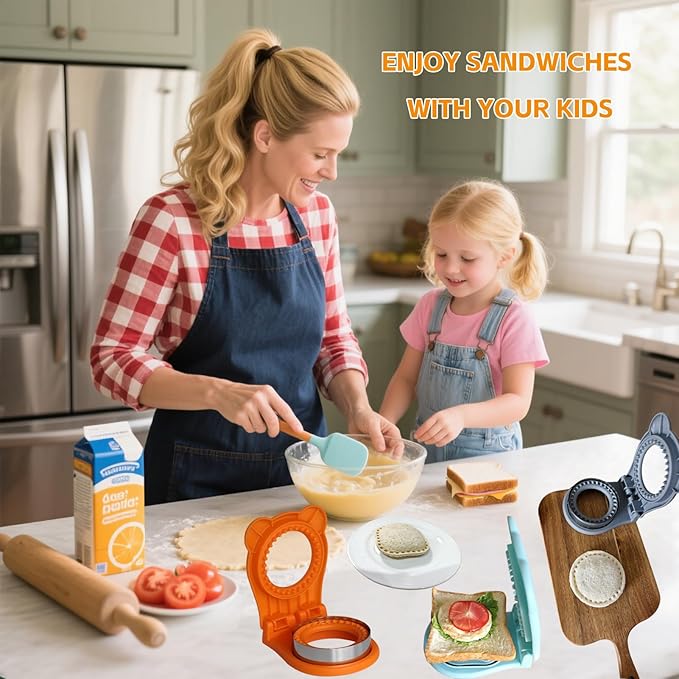 Sandwich Cutter and Sealer - 3.7" Circle & Square Pocket Sandwich Maker, Intuitive & Easy-to-Use for Boys &Girls, Perfect for Breakfast & Lunchboxes (Orange, Round)