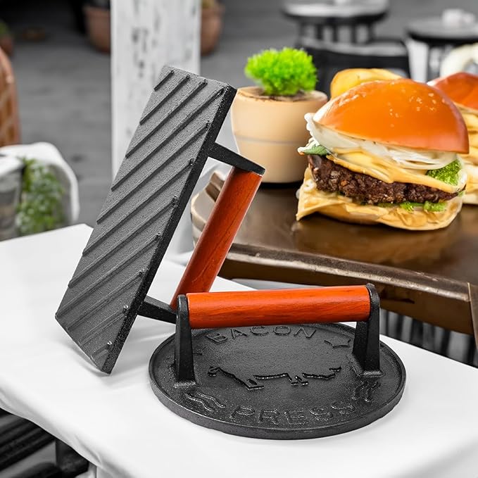 Smash Burger Press with Cast Iron Professional Heavy Duty Hamburger Smasher Tool for Grill Griddle Camp Chef Pitboss Weber and Meat Steak(8.6x4.3 inch Rectangle)