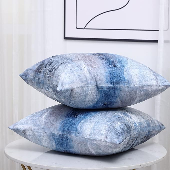 Decorative Throw Pillows Cushion Cover for Bedroom Sofa Living Room 20 x 20 Inch Set of 2 Blue and Grey