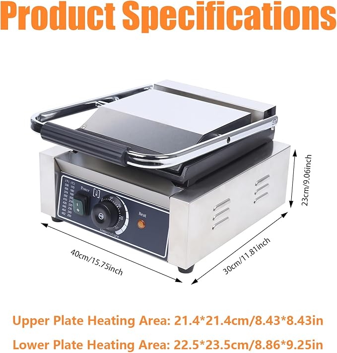 Commercial Panini Press Sandwich Maker Machine 1800W Commercial Electric Griddle Sandwich Press Grill Cheese Sandwich Maker Countertop Panini Grill for Restaurant Cafe