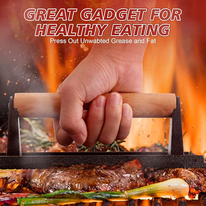3 Pcs Cast Iron Grill Press 8 x 4 Inch Bacon, Burger and Sandwich Press for Griddle Grill 2.2 Lbs Cooking Weight