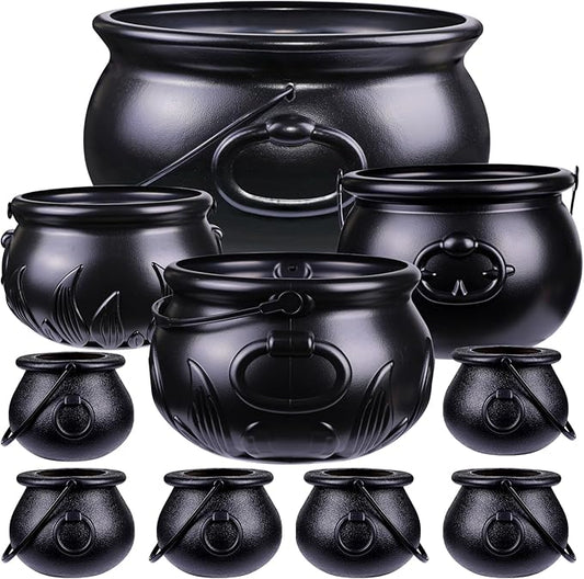 DIYDEC 10 in 1 (12.8", 9.8", 7.6", 5.7", 2.7") Package Halloween Large Cauldron, Black Plastic Witch Cauldron Kettle Candy Holder for Halloween & St. Patrick’s Day Party Favors Decor