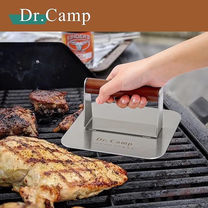 7 INCH Stainless Steel Smash,Burger Press,Burger Smasher,Hamburger Press,Patty Smasher, Meat Press, Bacon Press, Grill Press with Wood Handle (HT-B-7006)