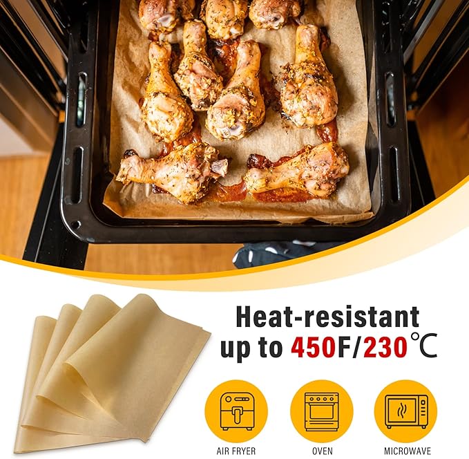 Parchment Paper Sheets for Baking 9-13 IN Precut Non-Stick Parchment Paper Unbleached Baking Sheet Paper for Air Fryer,Baking,Sandwich,Grilling,Steaming,Suitable For Bread Cake Cookies 120p