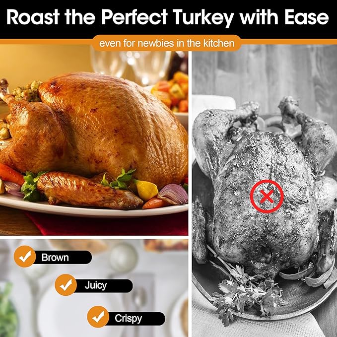 Roaster Oven, Electric Roaster Oven with Viewing Lid, Large Roaster with Removable Pan & Rack, Turkey Roaster with Unique Defrost/Warm Function, Stainless Steel, White, 26QT