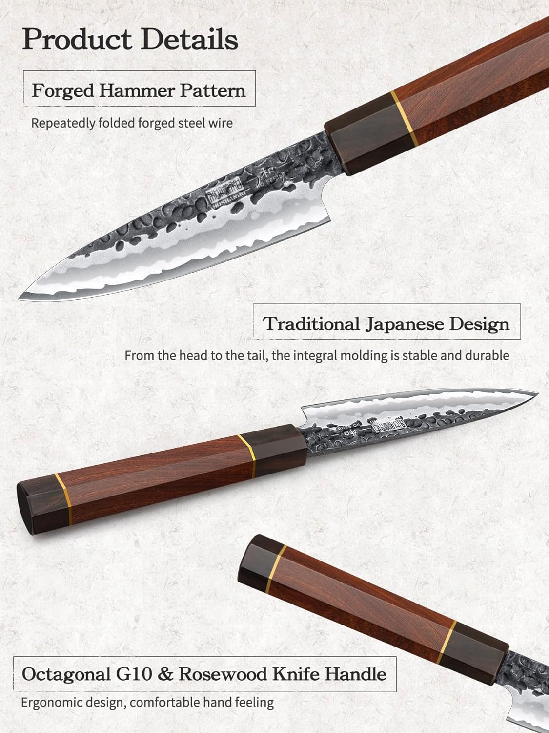 HOSHANHO Paring Knife 3.75 Inch Peeling knife, Razor Sharp Japanese High Carbon Steel Small Kitchen Knife, Hand Forged Fruit Knives for Peeling & Coring with Ergonomic Handle